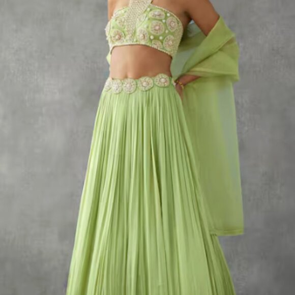 Green Zamoraa The Label Lehenga Georgette 3-Piece Set - Picture 2 of 11